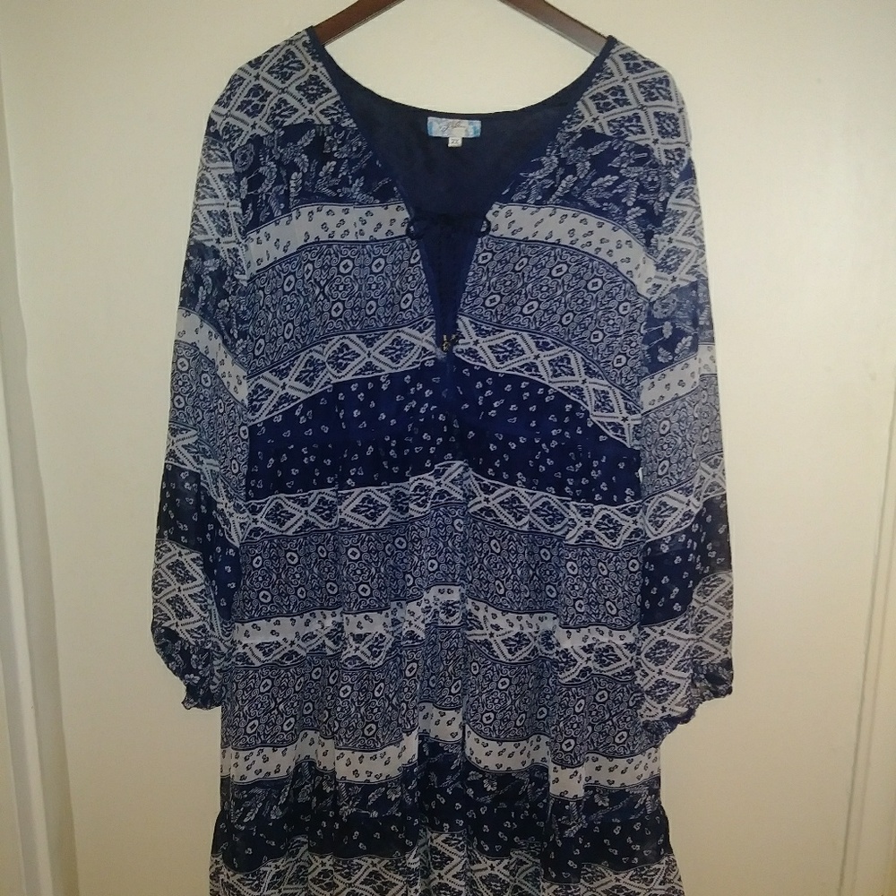 J Gee 2X boho long sleeve tunic dress